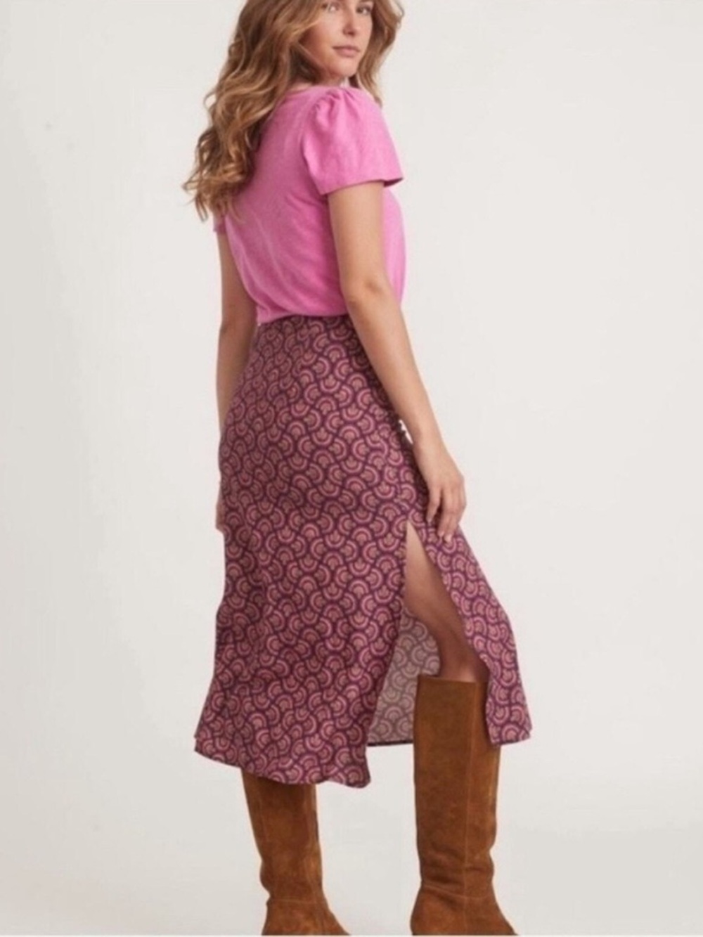 Marine Layer Ryan MIDI Slip Skirt Block Print 4 Zipper